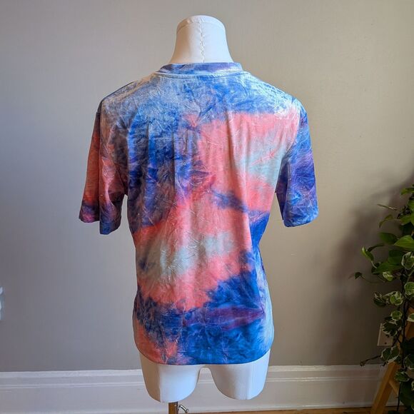 Crushed Velvet Top Pink Blue Tie Dye Mock Neck Pastel Size Small - Picture 2 of 7